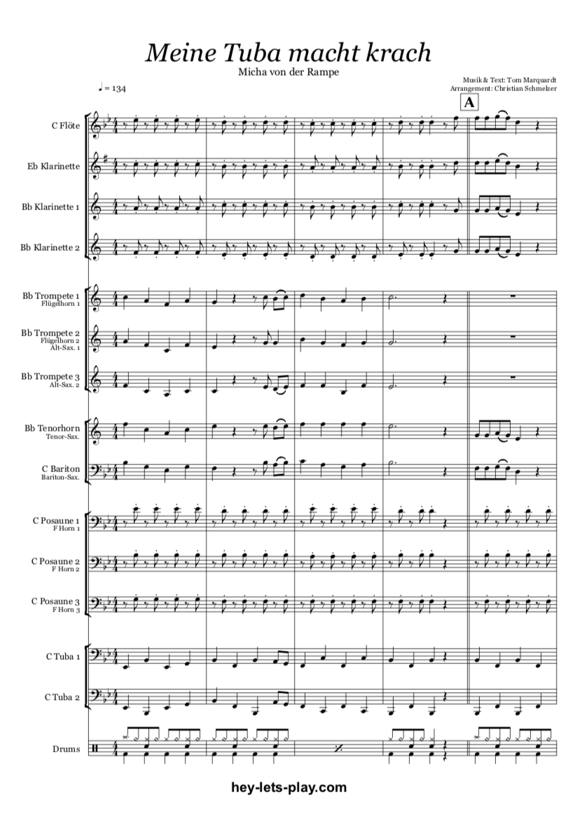 Blasmusik Arrangement "Meine Tuba macht Krach"