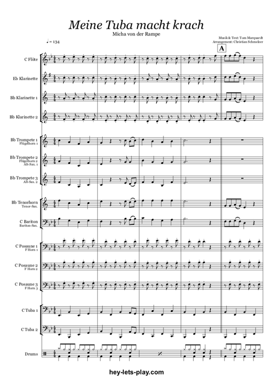 Blasmusik Arrangement "Meine Tuba macht Krach"